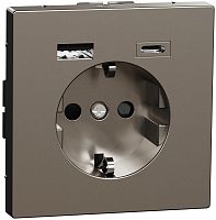 Розетка с заземлением +2xUSB тип A+C без рамки Schneider Electric Merten D-Life 1-м. сталь картинка